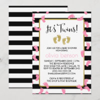 Pink Footprints Black & Gold Twins Baby Shower