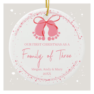 Pink Footprints Festive Winter Design Pattern Ceramic Ornament