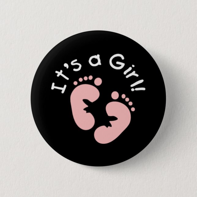 Pink Footprints It's a Girl 2 Inch Round Button (Front)