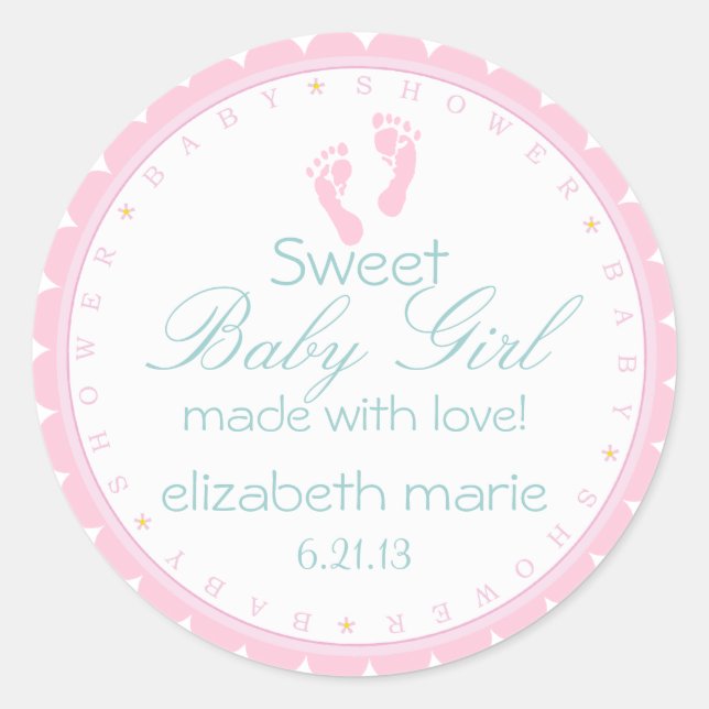 Pink Footprints Sweet Baby Girl Classic Round Sticker (Front)