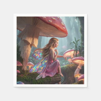 Pink Forest Fairy Under Mushroom Party Napkins