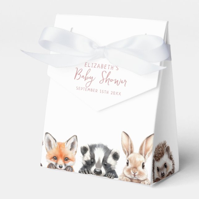 Pink Forest Friends Woodland Animals Baby Shower Favor Box (Front Side)