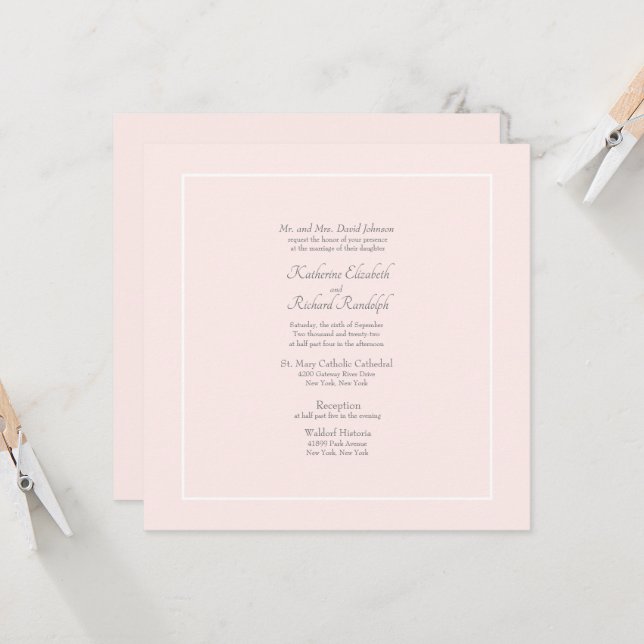 Pink Formal Wedding Parents Square  Invitation (Front/Back In Situ)