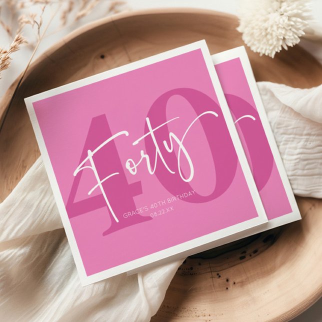 Pink Forty 40th Fortieth Birthday Party Napkin (Creator Uploaded)