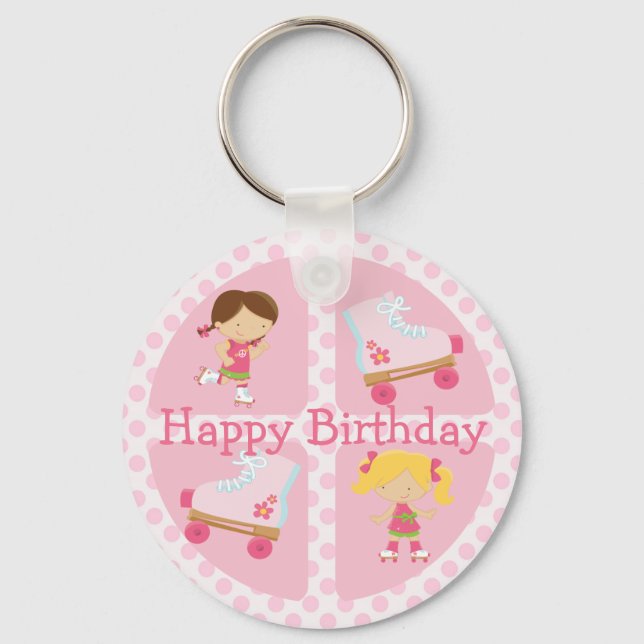 Pink Four Square Rollerskating Birthday Keychain (Front)