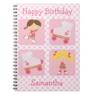 Pink Four Square Rollerskating Birthday Notebook