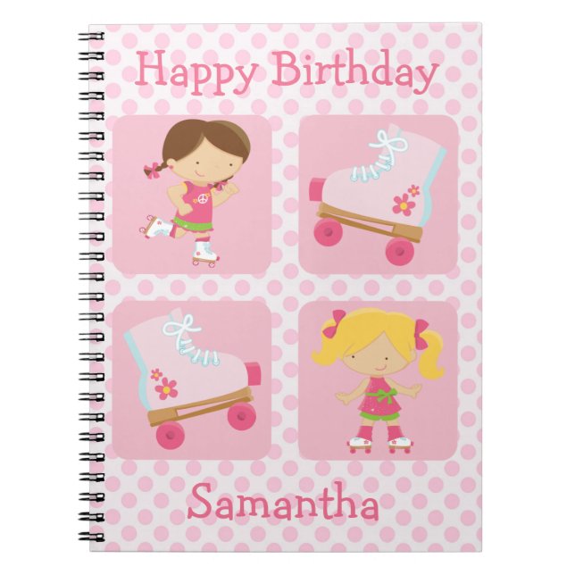 Pink Four Square Rollerskating Birthday Notebook (Front)
