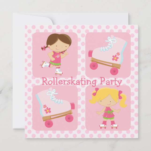 Pink Four Square Rollerskating Party Invitation (Front)