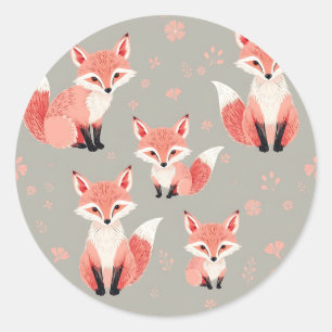 Pink Fox Baby Nursery Cute Woodland Animal Pattern Classic Round Sticker