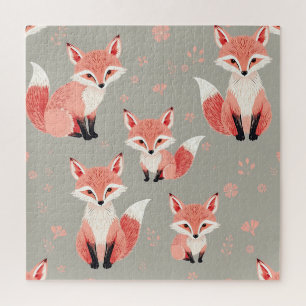 Pink Fox Baby Nursery Cute Woodland Animal Pattern Jigsaw Puzzle