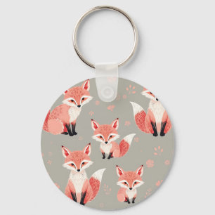 Pink Fox Baby Nursery Cute Woodland Animal Pattern Keychain