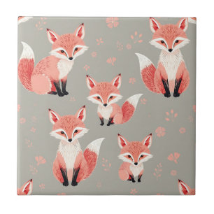 Pink Fox Baby Nursery Cute Woodland Animal Pattern Tile