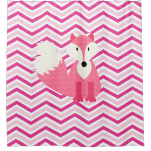 Pink Fox on Pink and White Chevron Stripes