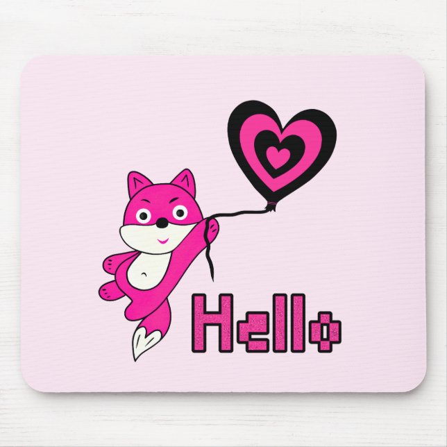 Pink fox with heart mouse pad (Front)