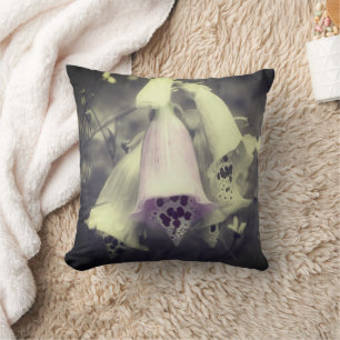 Pink Foxglove Flower Black And White Partial Colou Throw Pillow