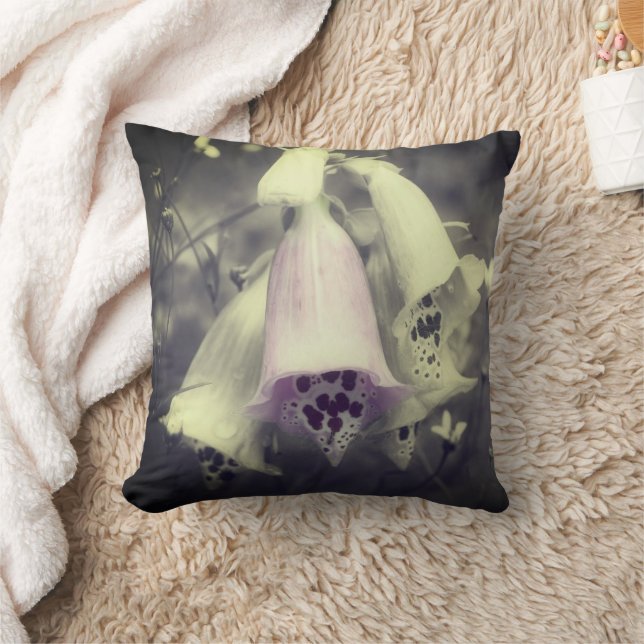Pink Foxglove Flower Black And White Partial Colou Throw Pillow (Blanket)