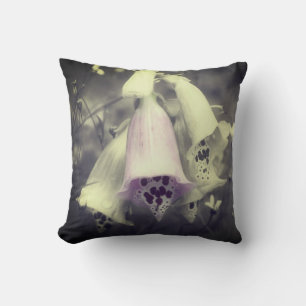 Pink Foxglove Flower Black And White Partial Colou Throw Pillow