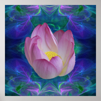 Pink fractal lotus flower poster