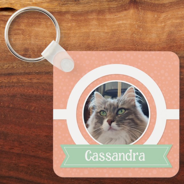 Pink frame pet name  keychain (Front)
