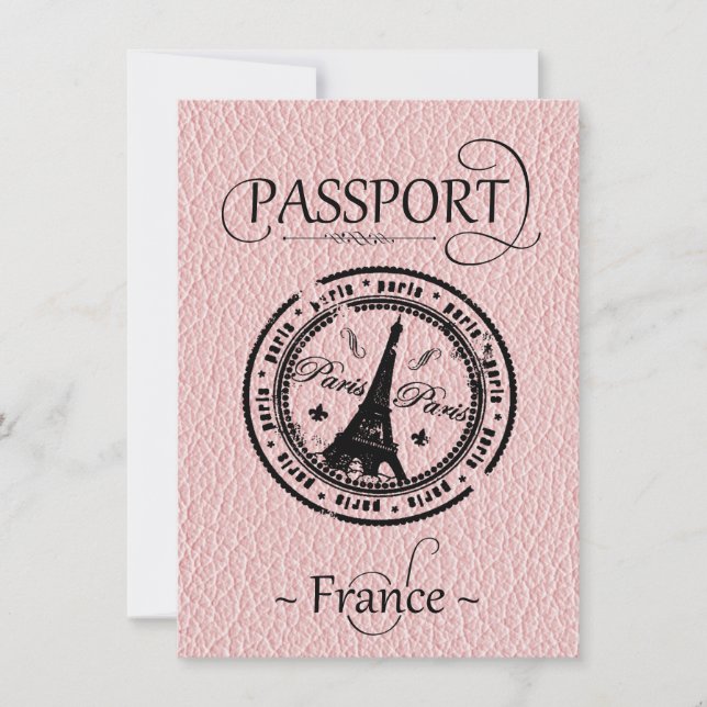 Pink France Passport Party Invite (Front)