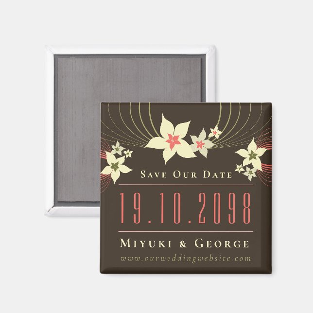 Pink Frangipani Beach Wedding Save the Date Magnet (Front/Back)