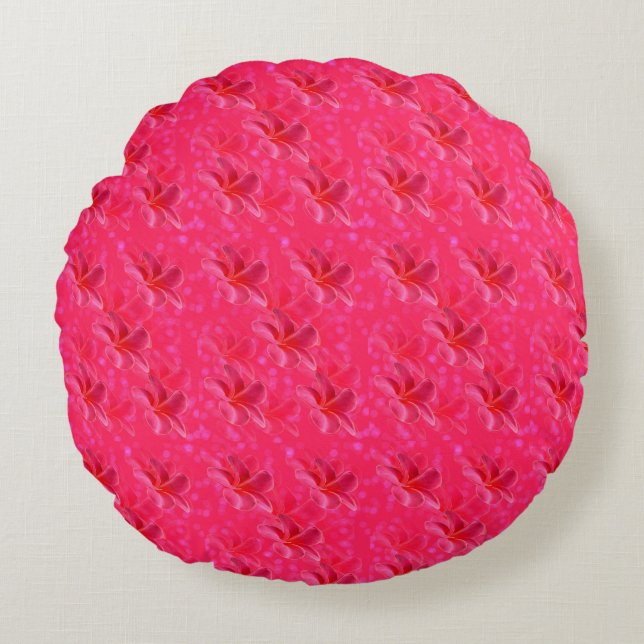 Pink Frangipani Blush Pattern, Round Pillow (Front)