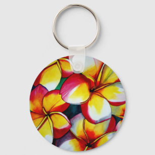 Pink Frangipani flower by Sacha Grossel Art Keychain