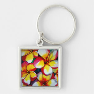 Pink Frangipani flower by Sacha Grossel Art Keychain