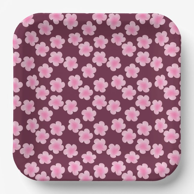 Pink Frangipani Flower Seamless Pattern Paper Plate (Front)