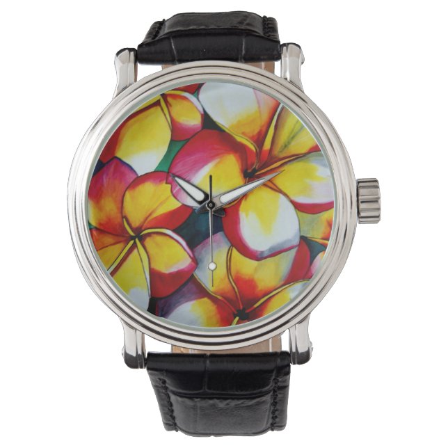 Pink Frangipani flower watch by Sacha Grossel (Front)