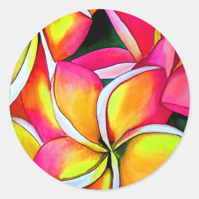 Pink  Frangipani Plumeria beach wedding Classic Round Sticker (Front)
