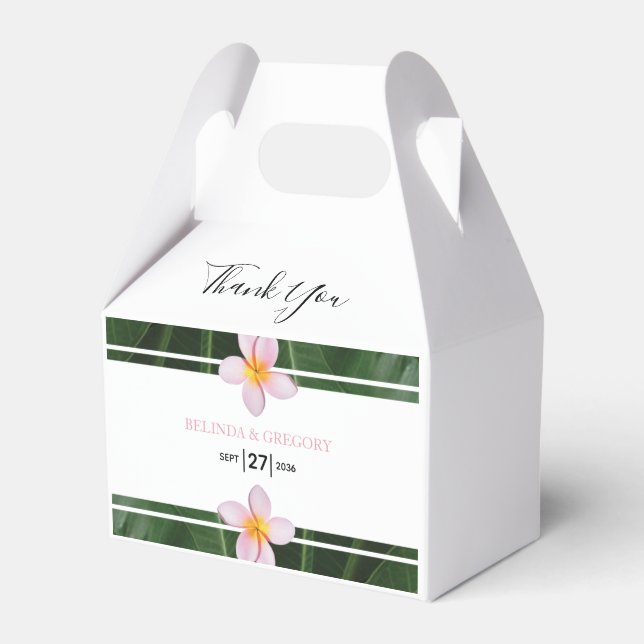 Pink Frangipani Plumeria Wedding Favor Box (Front Side)