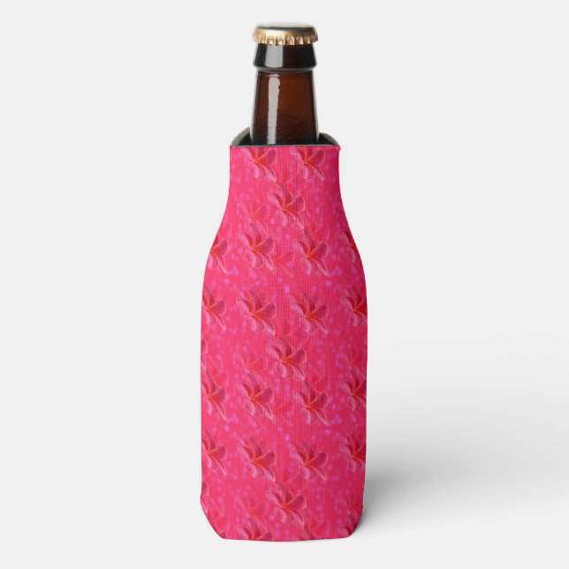 Pink Frangipanis On Pink, Bottle Cooler (Bottle Front)