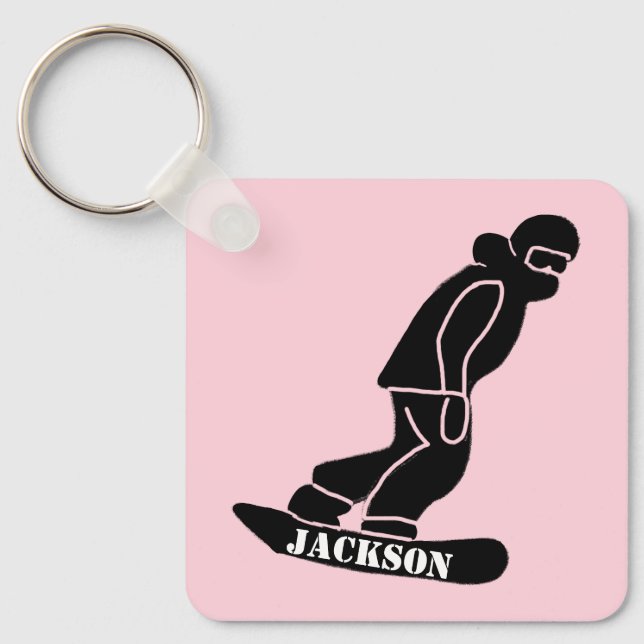 Pink Freeride Snowboarder Snowboarding Stencil Keychain (Front)