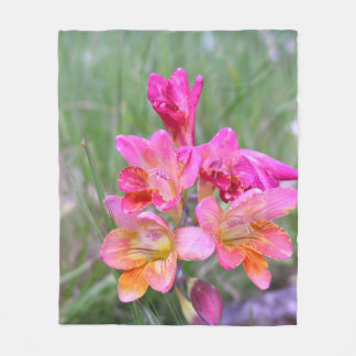 Pink Freesias Fleece Blanket