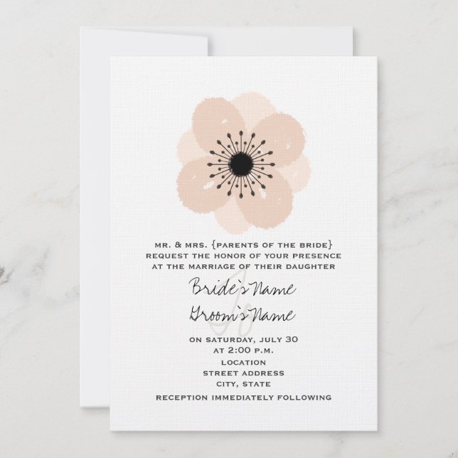 Pink French Anemone Wedding Invitation (Front)