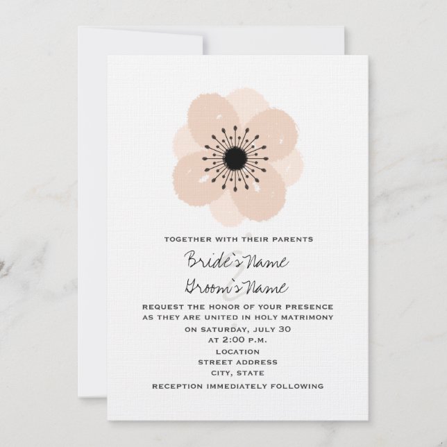 Pink French Anemone Wedding Invitation (Front)
