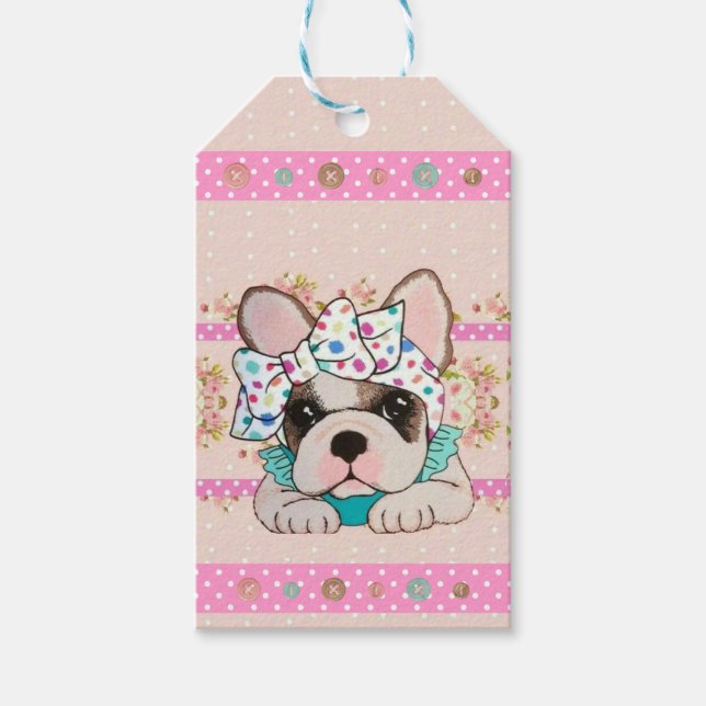 Pink French Bulldog Gift Tag Card (Front)