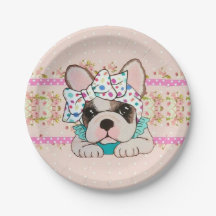 Pink French Bulldog Paper Plates