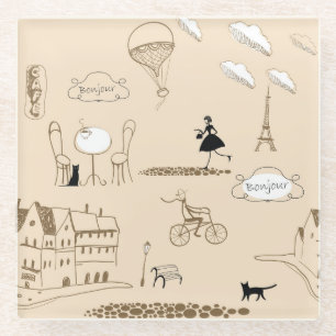 Pink French: Chic Pattern Design. Glass Coaster