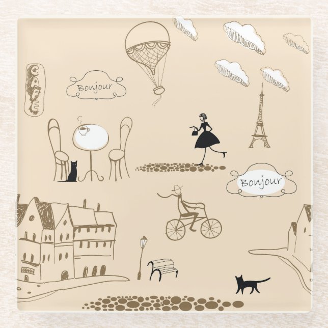 Pink French: Chic Pattern Design. Glass Coaster (Front)