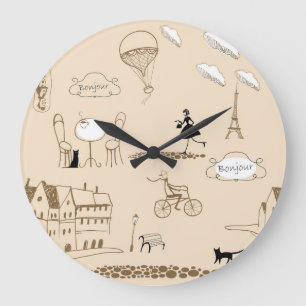 Pink French: Chic Pattern Design. Large Clock