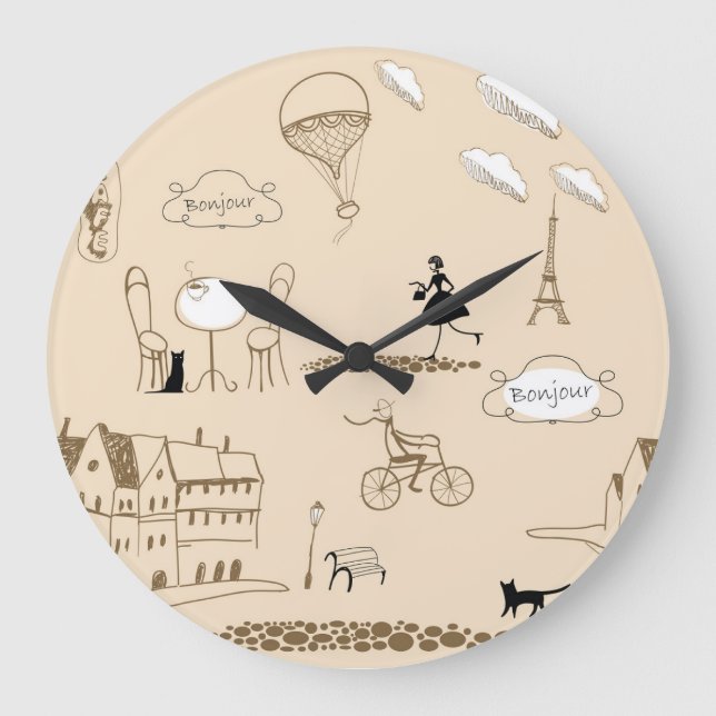 Pink French: Chic Pattern Design. Large Clock (Front)