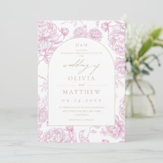 Pink French Floral Wedding  Invitation