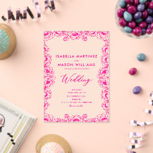 pink French flowers minimal classic wedding Acrylic Invitations