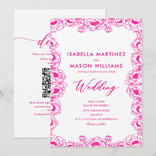 pink French flowers minimal classic wedding Invitation