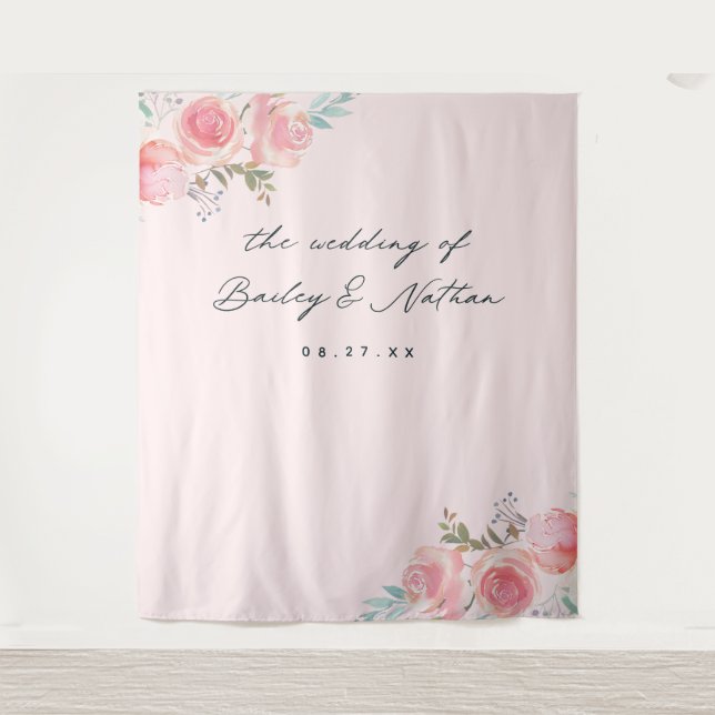 Pink French Garden Wedding Photography Backdrop Tapestry (Front)
