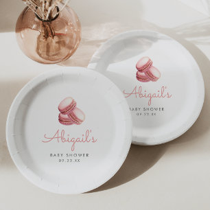 Pink French Macaron Cookies Girls Baby Shower Paper Plate