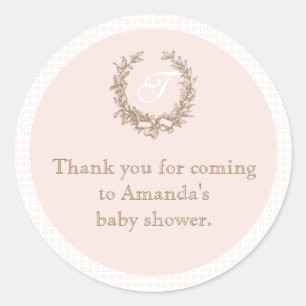 Pink French Monogram Baby Shower Favour Sticker
