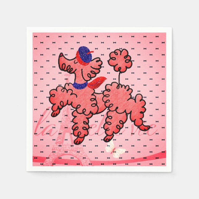 Pink French Poodle Napkins (Front)